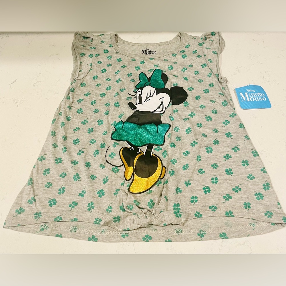 Disney Minnie Mouse St Patricks Day Short Sleeve Ruffle Shirt Size L